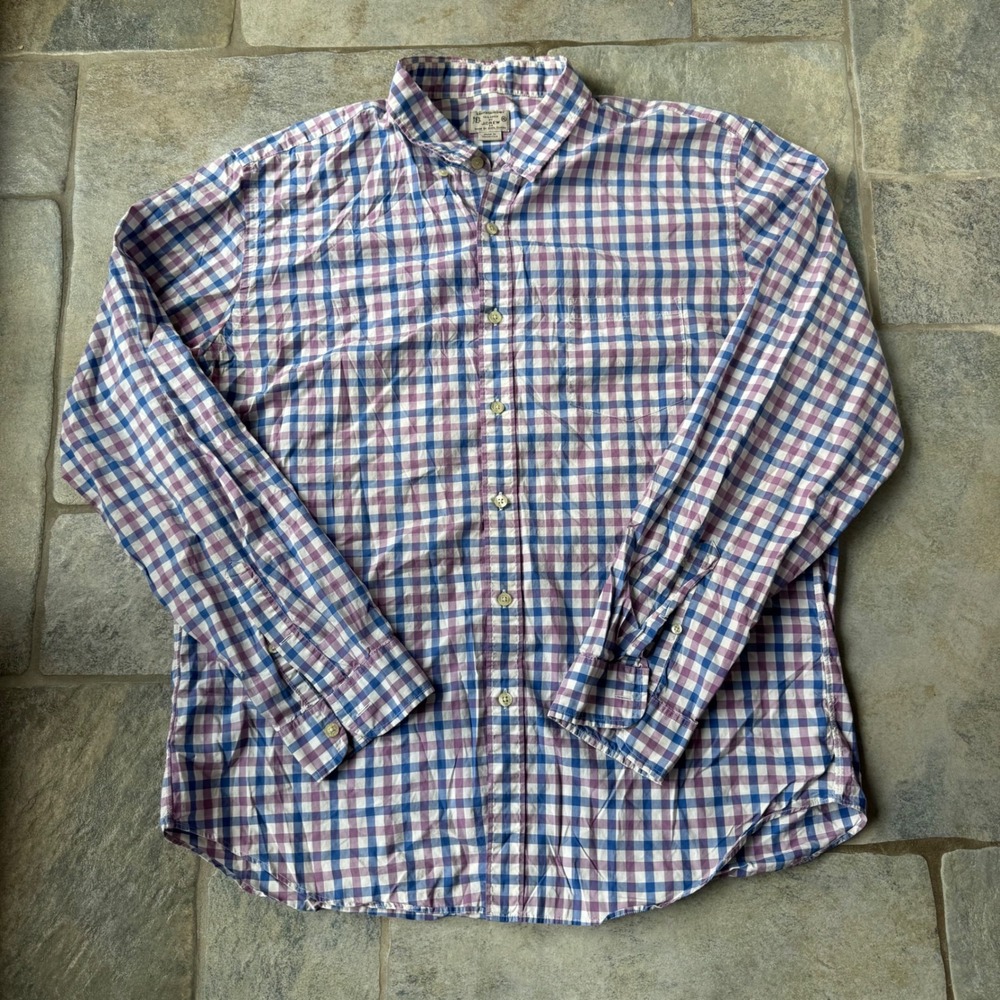J.Crew‎ Men's XL Lightweight Cotton Shirt Plaid Long Sleeve Tailored Fit